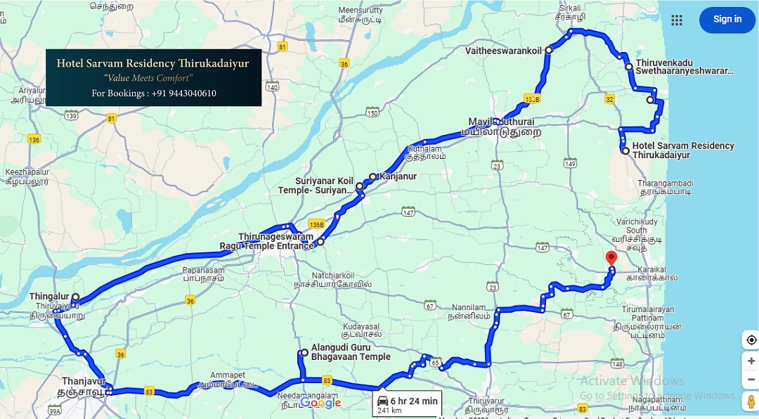 Navagraha Temple Tour Map - Hotel Sarvam Residency Thirukadaiyur - Rooms Near in Temple
